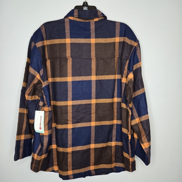 Marmot Womens XL Ridgefield Heavyweight Plaid Flannel Overshirt Top NWT Blue - Picture 10 of 10